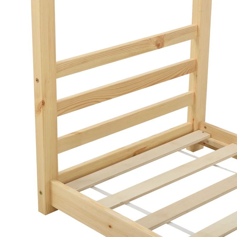 Lit pour enfant cabane maison avec sommier à lattes bois de pin naturel 90 x 200 cm 03_0005500