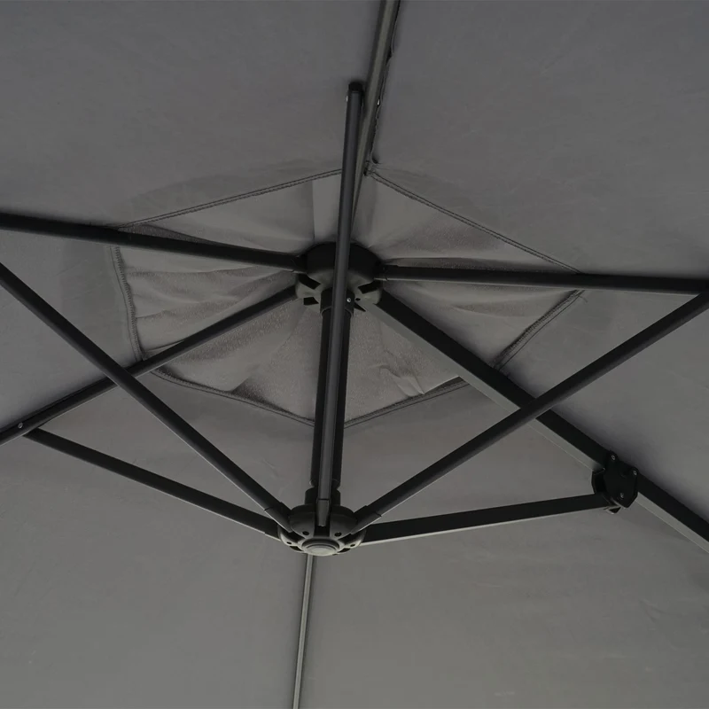 Parasol mural pour balcon terrasse avec mât inclinable 3m polyester aluminium/acier 9kg couleur gris 04_0005636