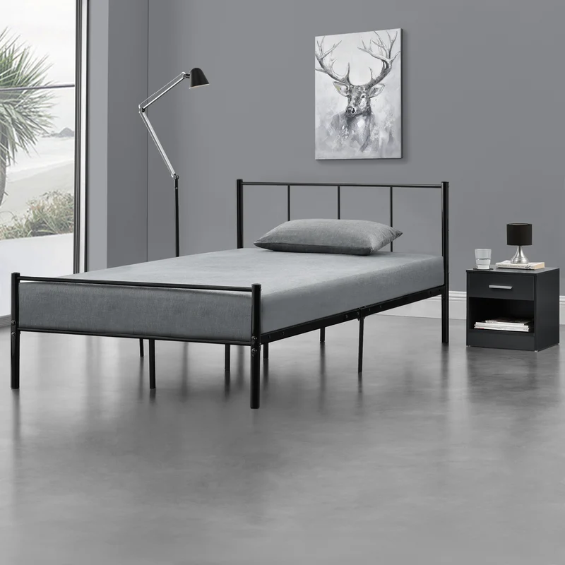 Lit pour adultes en métal avec lattes métalliques structure en acier noir 120 x 200 cm 03_0002692
