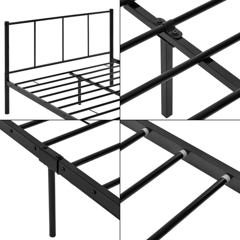 Lit pour adultes en métal avec lattes métalliques structure en acier noir 120 x 200 cm 03_0002692
