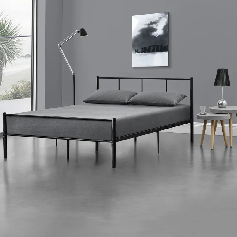 Lit pour adultes en métal avec lattes métalliques structure en acier noir 140 x 200 cm 03_0002693