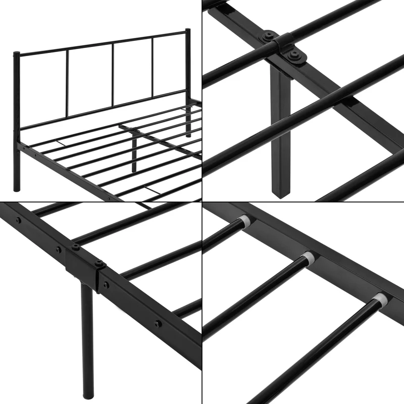 Lit pour adultes en métal avec lattes métalliques structure en acier noir 140 x 200 cm 03_0002693