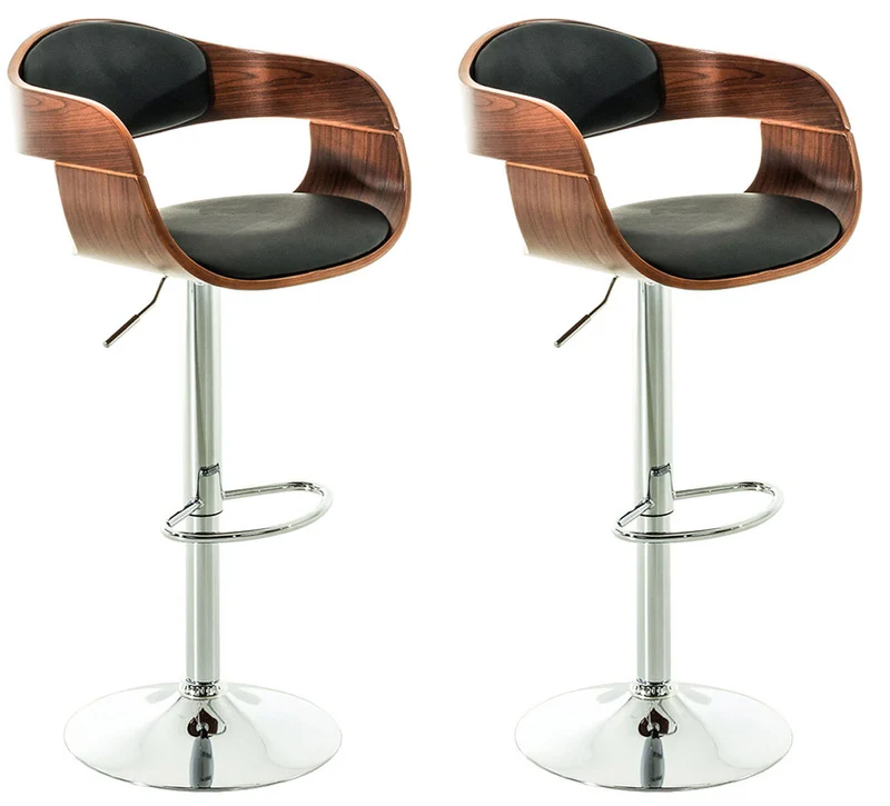 Set de 2 chaises hautes tabouret de bar avec repose-pied design moderne bois et synthétique noir 10_0000788