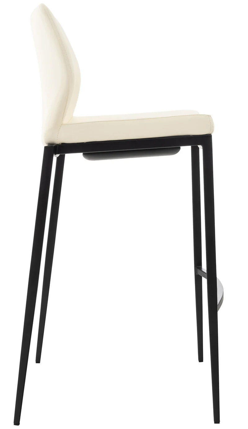 Tabouret de bar design classique et moderne en synthétique crème pieds en acier noir repose-pieds 10_0000867