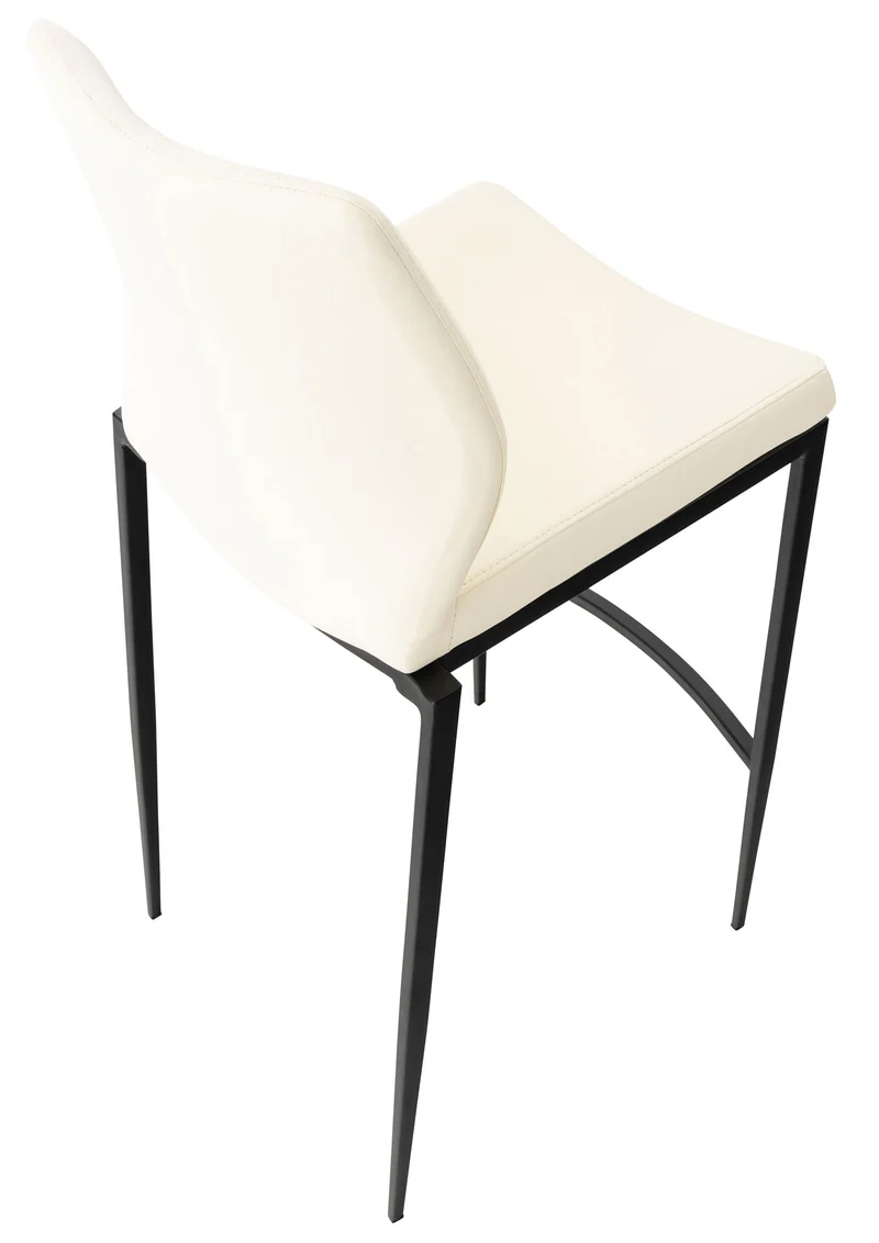 Tabouret de bar design classique et moderne en synthétique crème pieds en acier noir repose-pieds 10_0000867