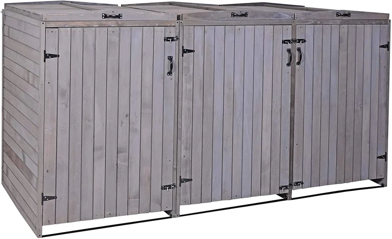 Abri de poubelles extérieur conteneurs à ordures jusqu'à 6 bacs 126x237,5x98 cm en bois certifié FSC gris anthracite 04_0005616