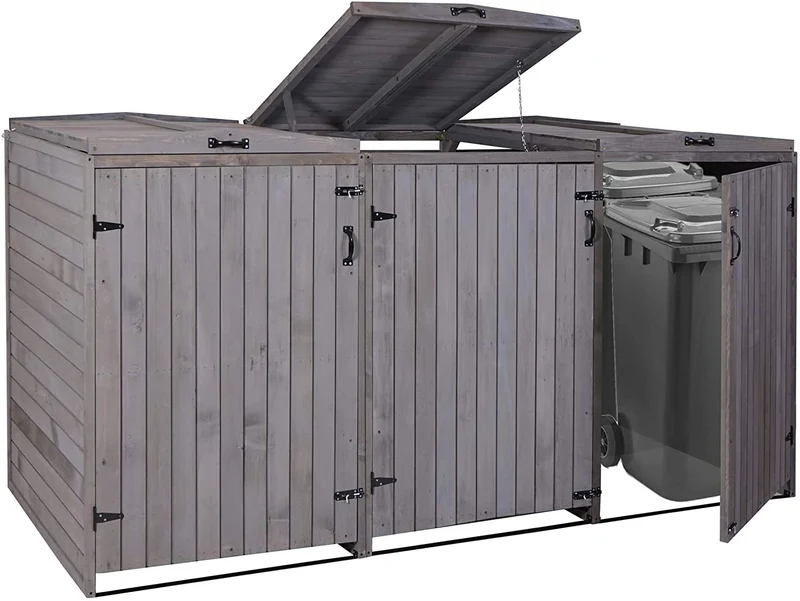 Abri de poubelles extérieur conteneurs à ordures jusqu'à 6 bacs 126x237,5x98 cm en bois certifié FSC gris anthracite 04_0005616