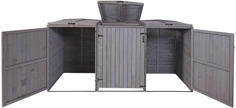 Abri de poubelles extérieur conteneurs à ordures jusqu'à 6 bacs 126x237,5x98 cm en bois certifié FSC gris anthracite 04_0005616