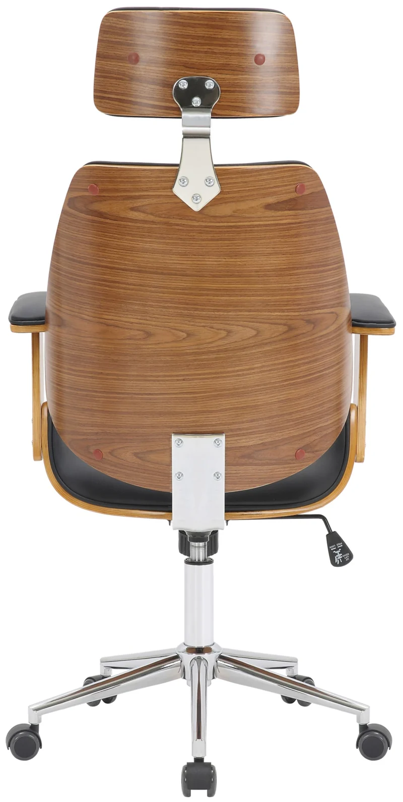 Fauteuil de bureau sur roulettes en bois courbé et synthétique noir hauteur réglable et pivotant BUR10659