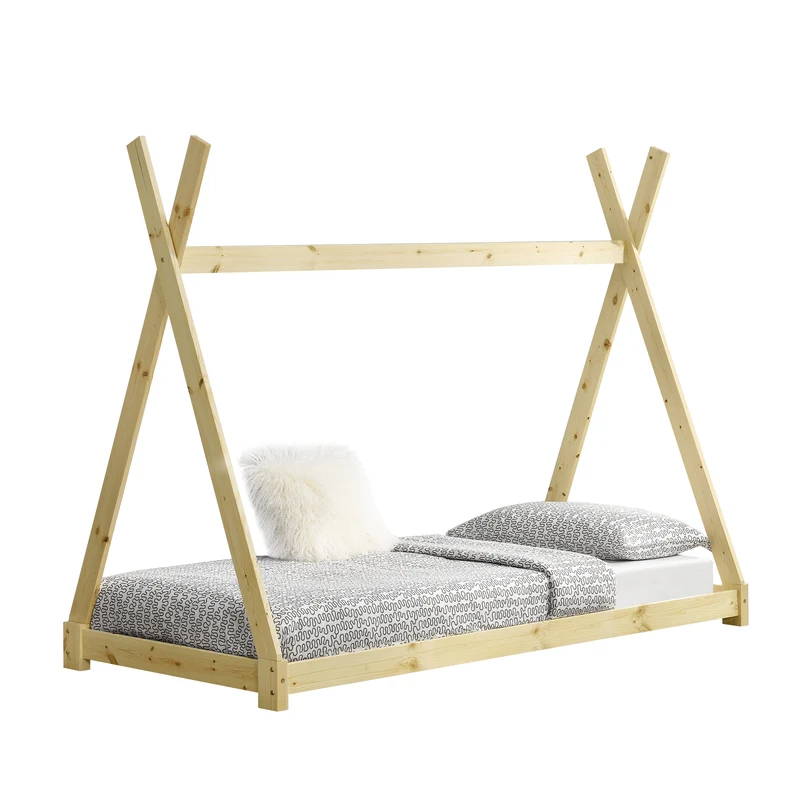 Lit tipi pour enfant avec sommier à lattes bois de pin naturel 90 x 200 cm 03_0002656