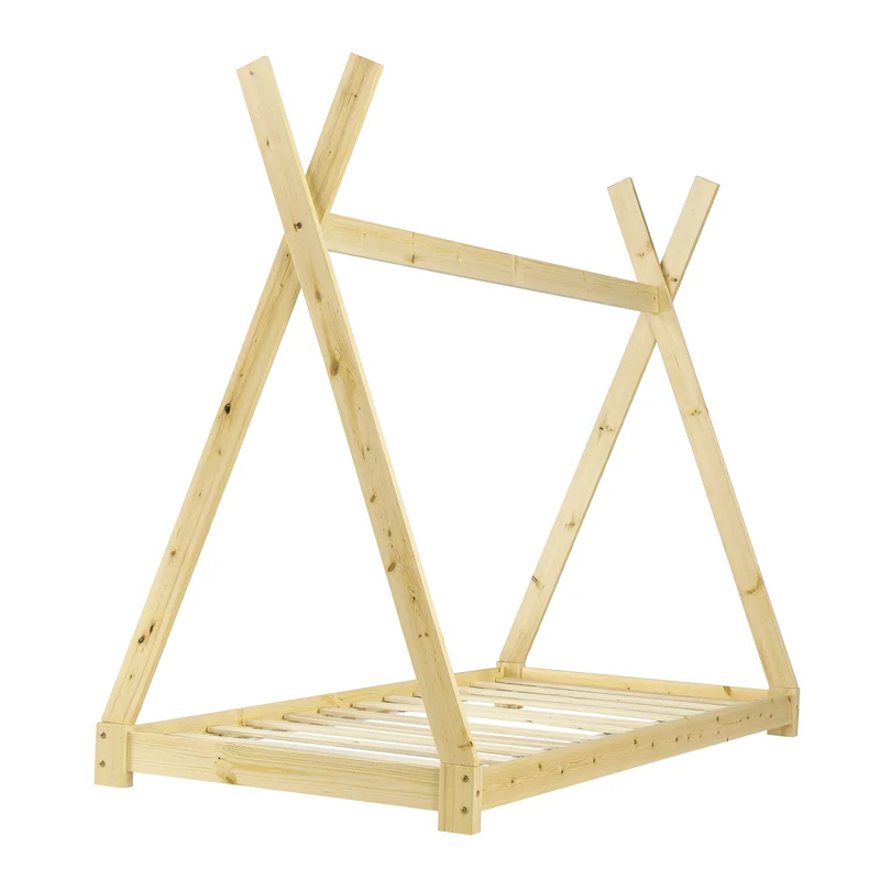Lit tipi pour enfant avec sommier à lattes bois de pin naturel 90 x 200 cm 03_0002656