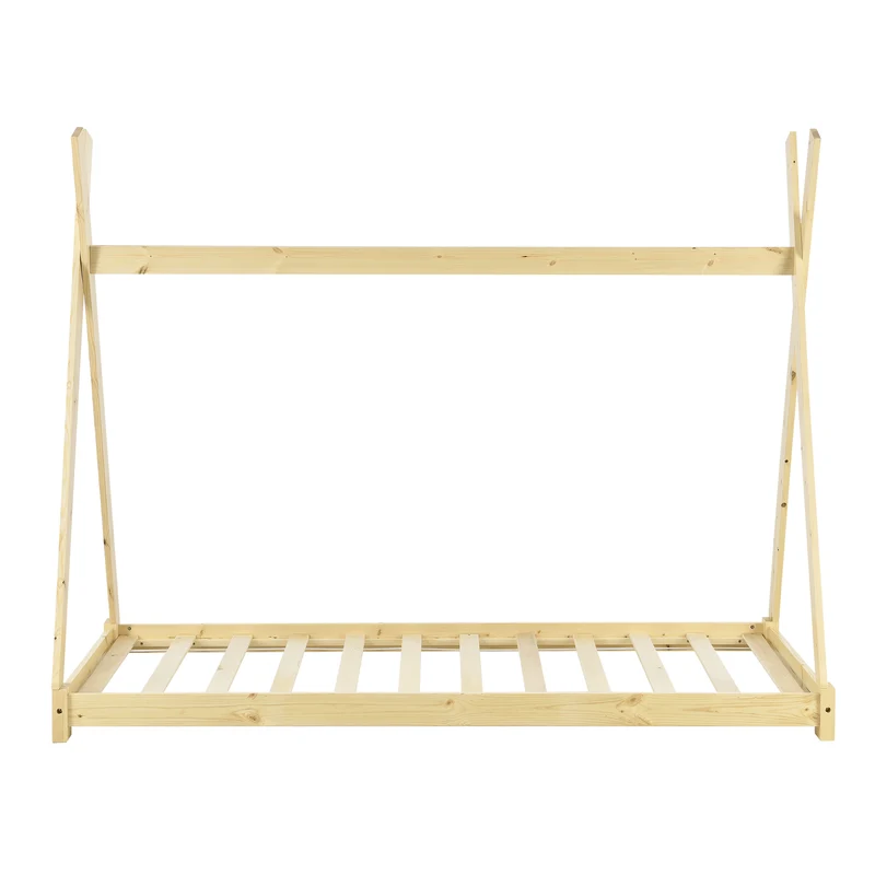 Lit tipi pour enfant avec sommier à lattes bois de pin naturel 90 x 200 cm 03_0002656