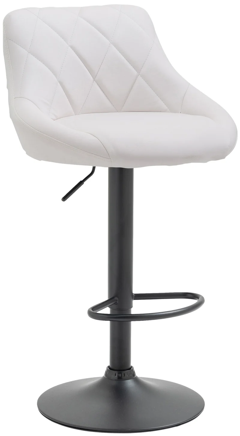 Tabouret de bar en synthétique blanc pivotant avec repose-pieds métal noir coutures décoratives TDB10588
