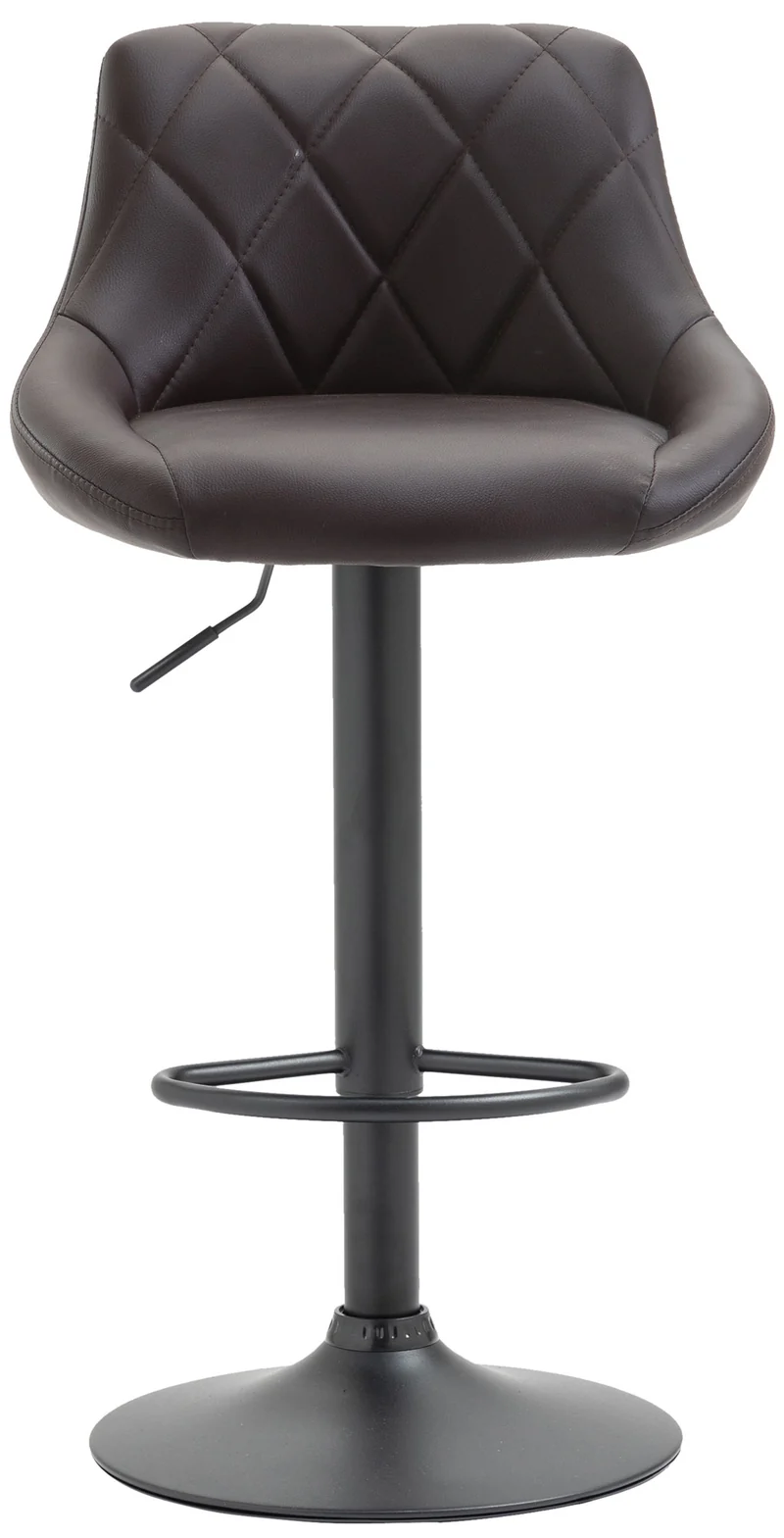 Tabouret de bar en synthétique marron pivotant avec repose-pieds métal noir coutures décoratives TDB10581