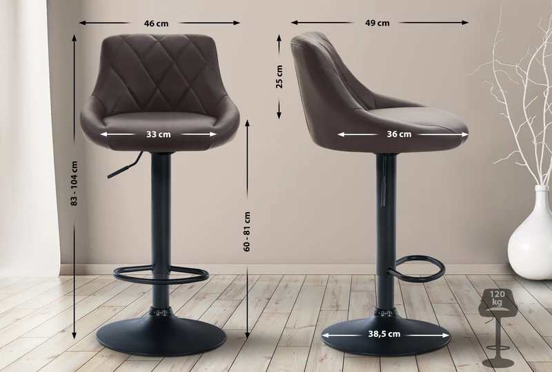 Tabouret de bar en synthétique marron pivotant avec repose-pieds métal noir coutures décoratives TDB10581