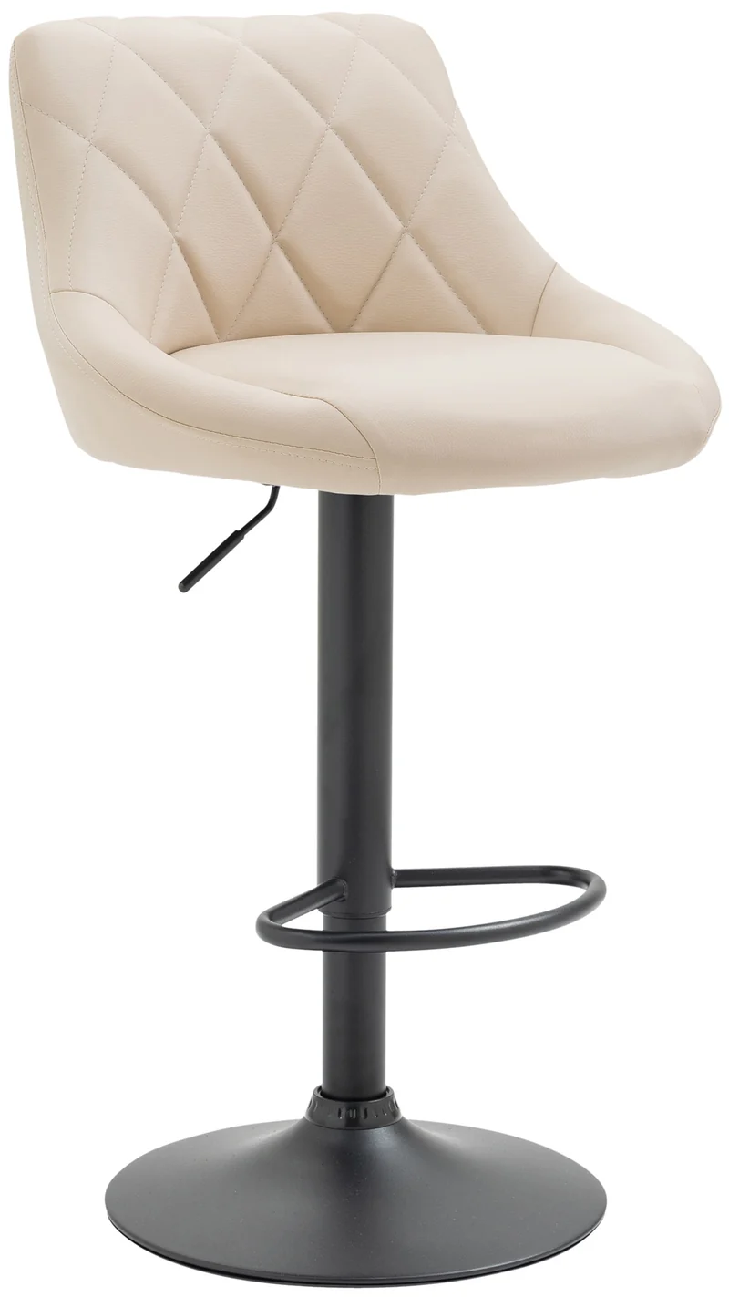 Tabouret de bar en synthétique crème pivotant avec repose-pieds métal noir coutures décoratives TDB10582