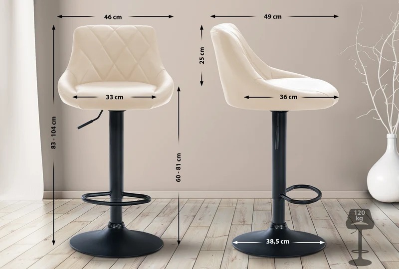 Tabouret de bar en synthétique crème pivotant avec repose-pieds métal noir coutures décoratives TDB10582