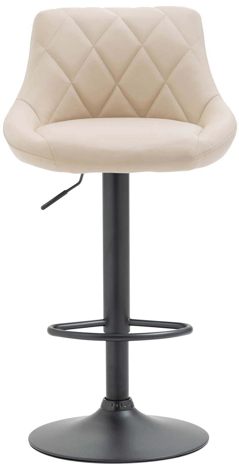 Tabouret de bar en synthétique crème pivotant avec repose-pieds métal noir coutures décoratives TDB10582