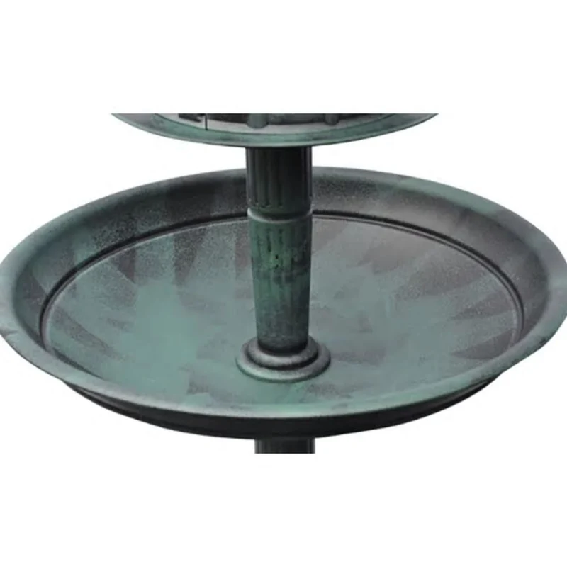 Baignoire mangeoire fontaine bain d'oiseaux verte avec lampe solaire 39x39x97 cm DEC020796