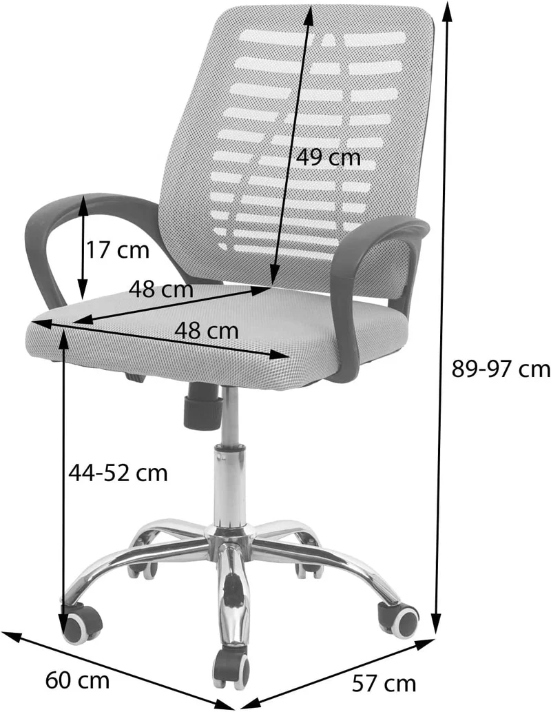 Chaise de bureau sur roulette dossier ergonomique revêtement en maille tissu/textile gris BUR04125