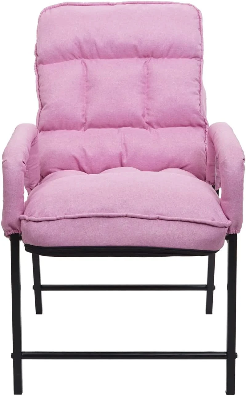 Chaise fauteuil lounge rembourrée dossier inclinable 160 kg métal réglable en tissu/textile rose FAL04051