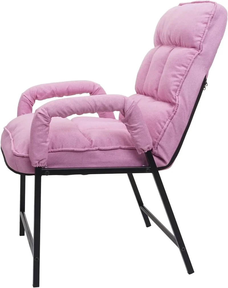 Chaise fauteuil lounge rembourrée dossier inclinable 160 kg métal réglable en tissu/textile rose FAL04051
