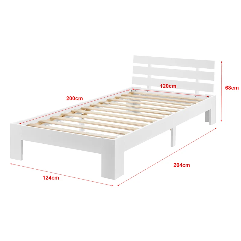 Cadre de lit pour adultes avec sommier à lattes en bois de pin blanc 120 x 200 cm 03_0004749