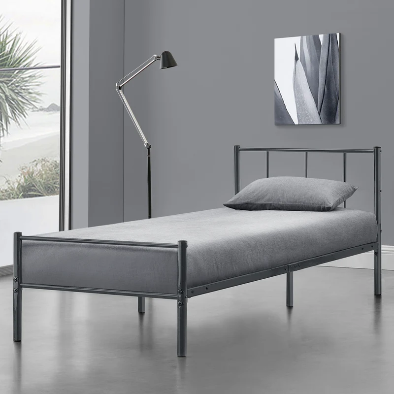 Lit simple une personne en métal avec lattes métalliques structure en acier gris 90 x 200 cm 03_0004920