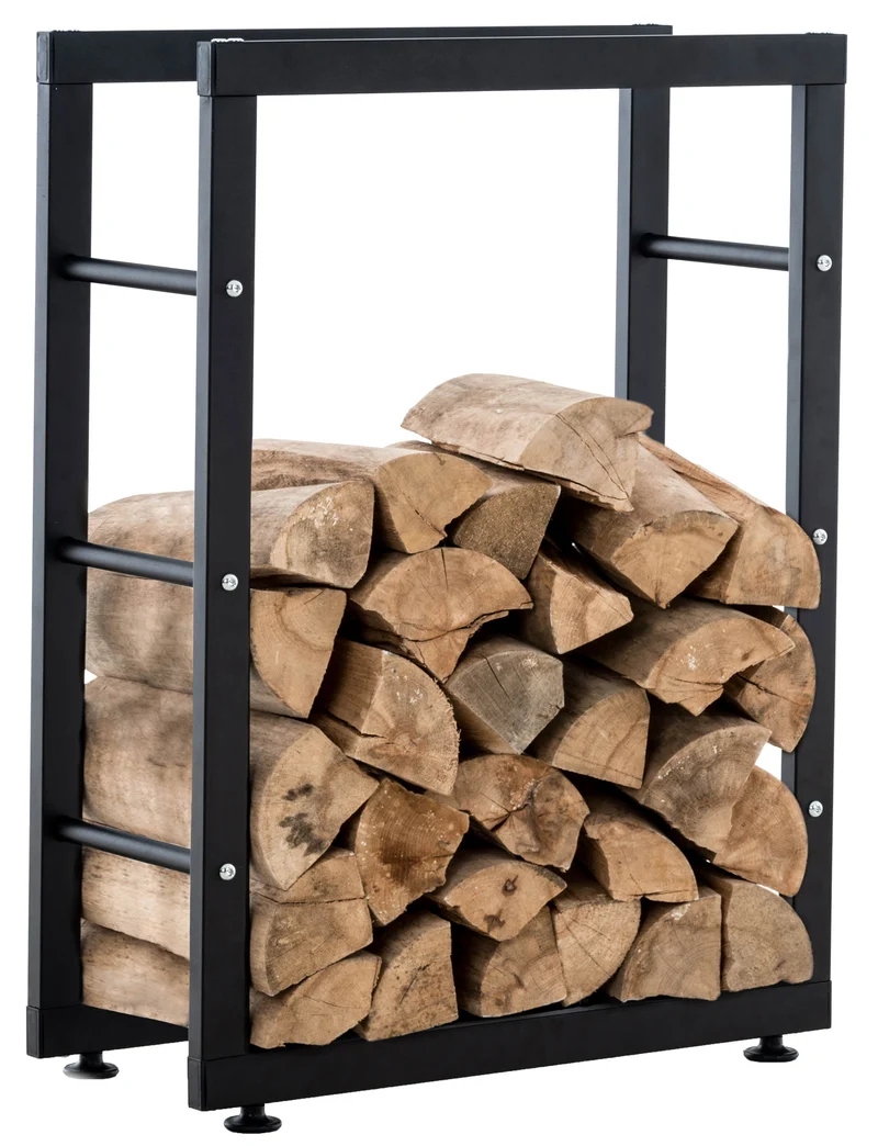 Range-bûches étagère support bois de cheminée 25x80x125 cm métal mat noir DEC10028