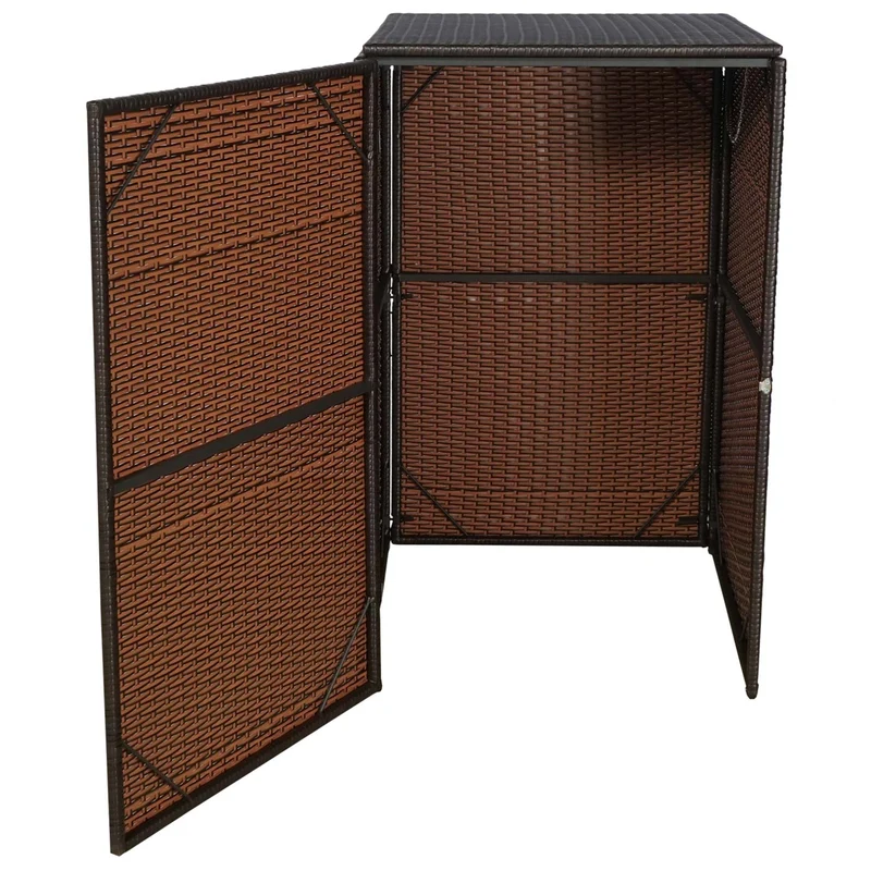 Abri de poubelle extérieur conteneur à ordures en rotin poly marron 120 litres 04_0002858