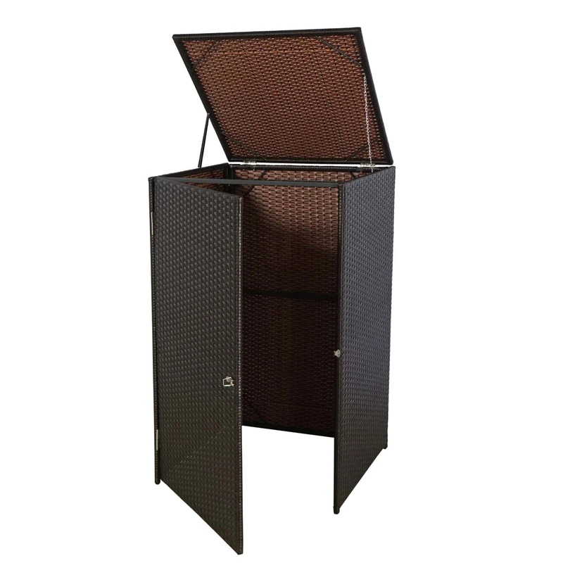 Abri de poubelle extérieur conteneur à ordures en rotin poly marron 120 litres 04_0002858