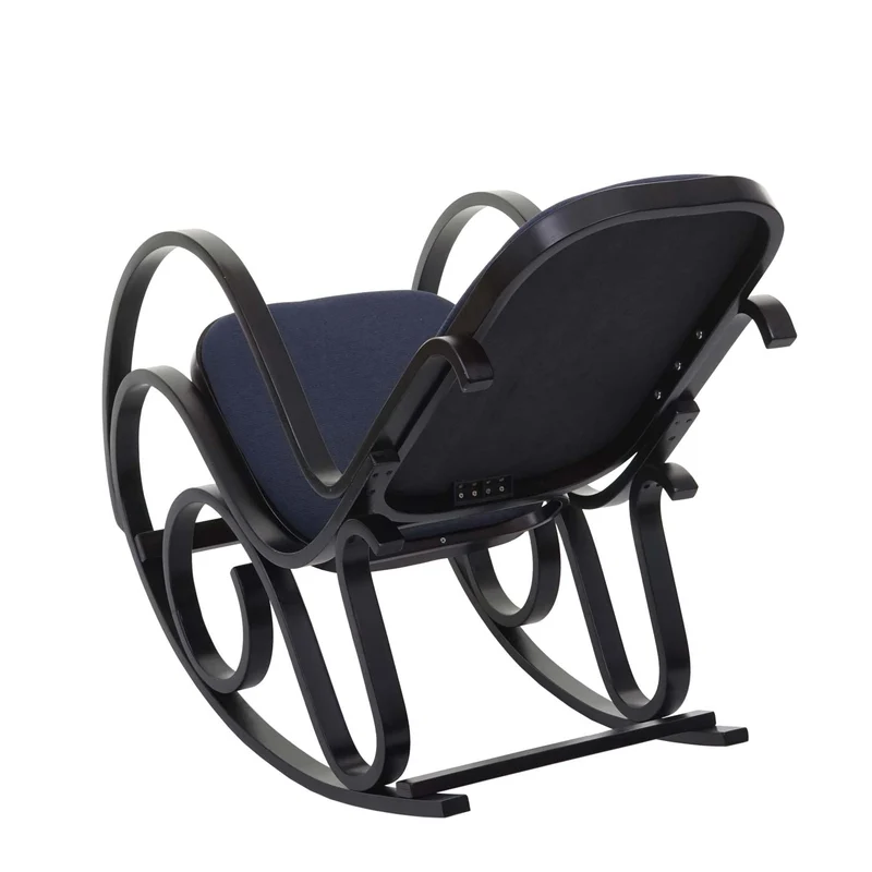 Fauteuil à bascule rocking chair en bois foncé assise en tissu gris anthracite FAB04031
