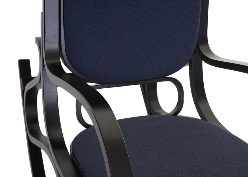Fauteuil à bascule rocking chair en bois foncé assise en tissu gris anthracite FAB04031