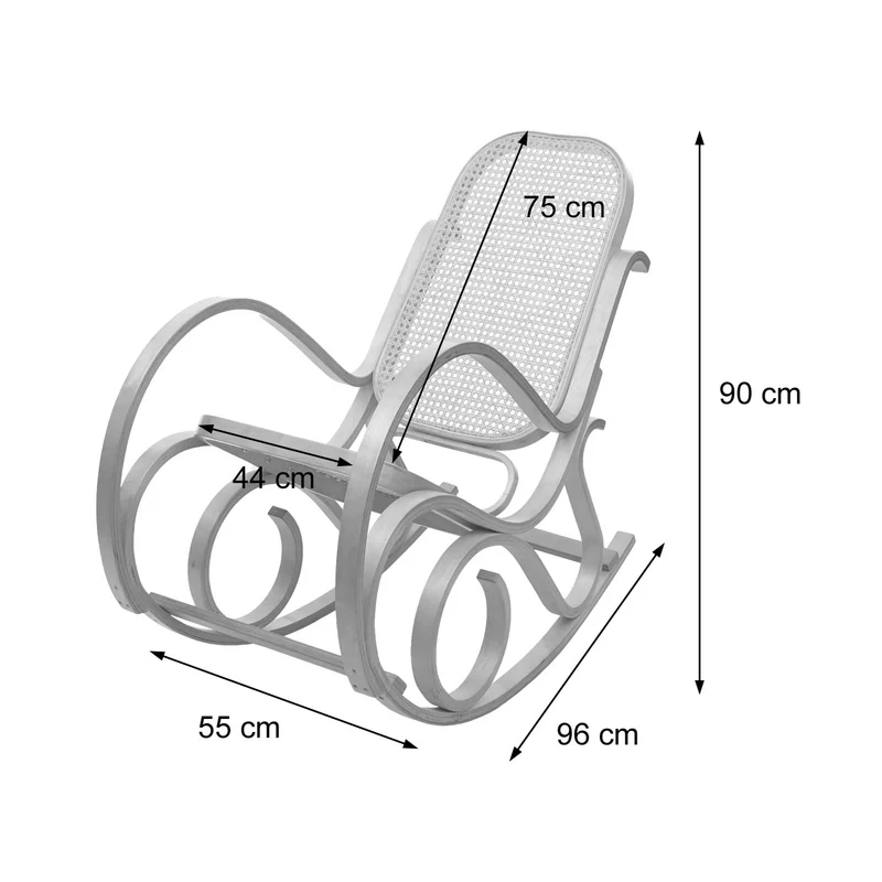Fauteuil à bascule rocking chair en bois foncé assise en tissu gris anthracite FAB04031