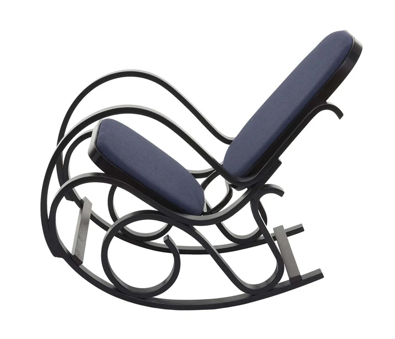 Fauteuil à bascule rocking chair en bois foncé assise en tissu gris anthracite FAB04031