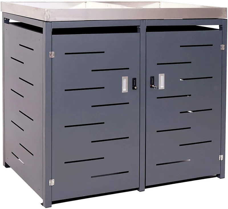 Abri de poubelles extérieur conteneurs à ordures avec bac à pantes jusqu'à 4 bacs 125x140x102 cm en inox-métal 04_0005612