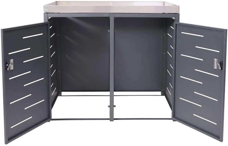 Abri de poubelles extérieur conteneurs à ordures avec bac à pantes jusqu'à 4 bacs 125x140x102 cm en inox-métal 04_0005612