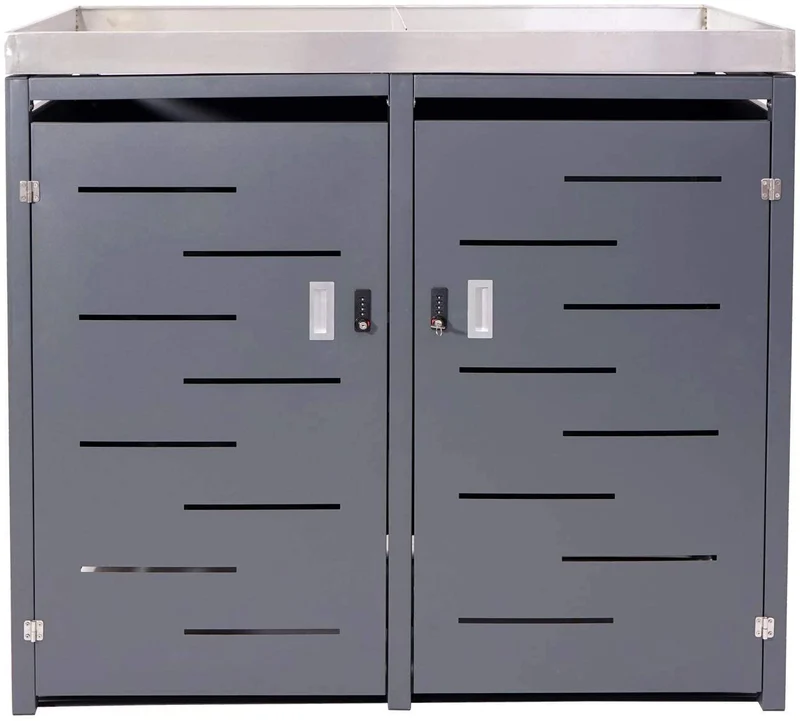 Abri de poubelles extérieur conteneurs à ordures avec bac à pantes jusqu'à 4 bacs 125x140x102 cm en inox-métal 04_0005612