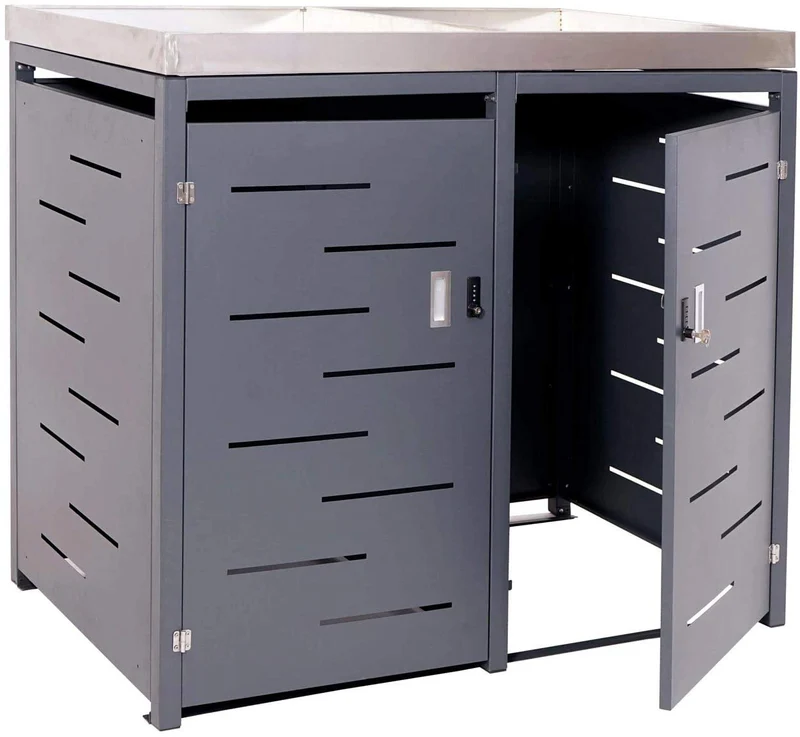 Abri de poubelles extérieur conteneurs à ordures avec bac à pantes jusqu'à 4 bacs 125x140x102 cm en inox-métal 04_0005612
