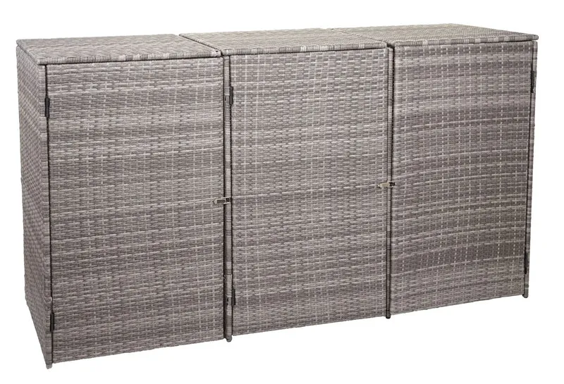 Abri de poubelles extérieur conteneurs à ordures polyrotin jusqu'à 3 bacs 3x120 litres gris 110x195x66 cm 04_0003690