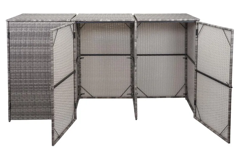Abri de poubelles extérieur conteneurs à ordures polyrotin jusqu'à 3 bacs 3x120 litres gris 110x195x66 cm 04_0003690