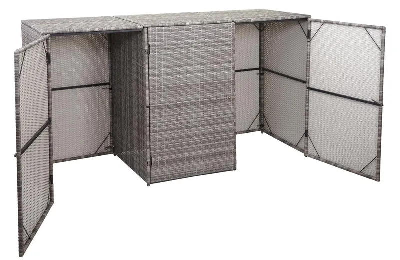 Abri de poubelles extérieur conteneurs à ordures polyrotin jusqu'à 3 bacs 3x120 litres gris 110x195x66 cm 04_0003690