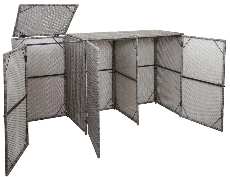 Abri de poubelles extérieur conteneurs à ordures polyrotin jusqu'à 3 bacs 3x120 litres gris 110x195x66 cm 04_0003690