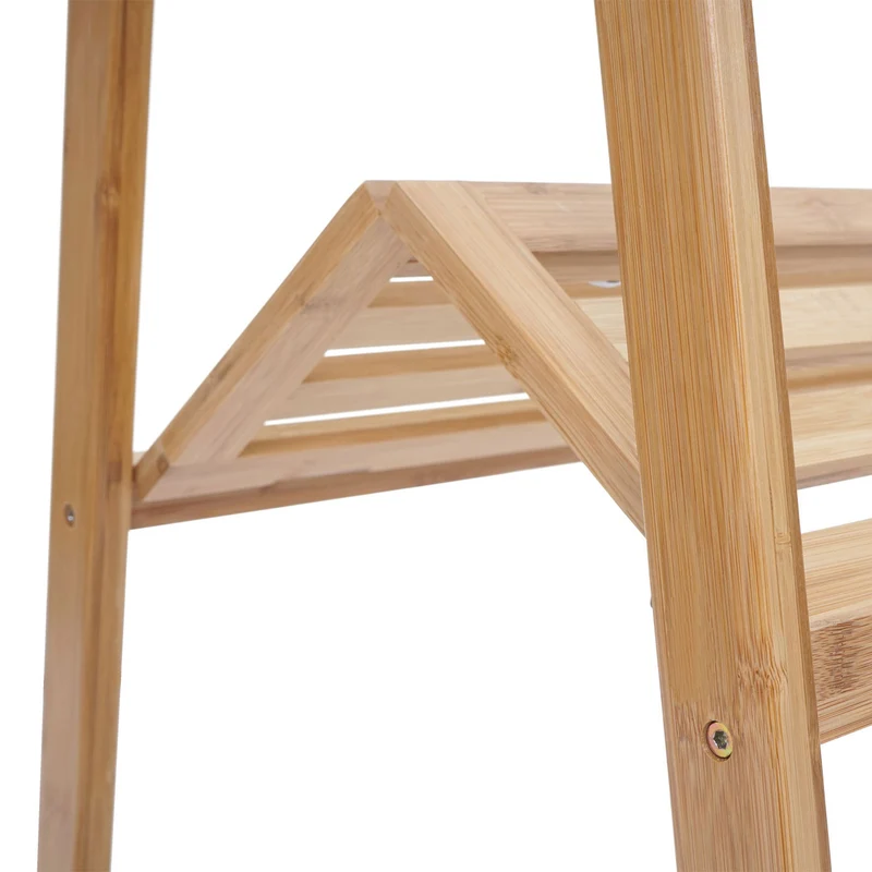Portant porte-manteau vêtement avec étagère de rangement chaussure ou accessoire en bambou pliable 150x84x57cm 04_0004926