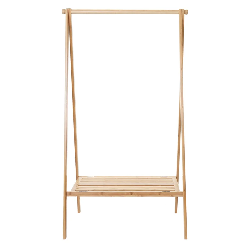 Portant porte-manteau vêtement avec étagère de rangement chaussure ou accessoire en bambou pliable 150x84x57cm 04_0004926