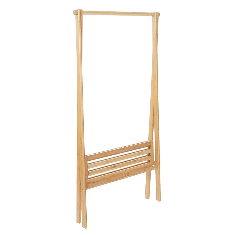 Portant porte-manteau vêtement avec étagère de rangement chaussure ou accessoire en bambou pliable 150x84x57cm 04_0004926