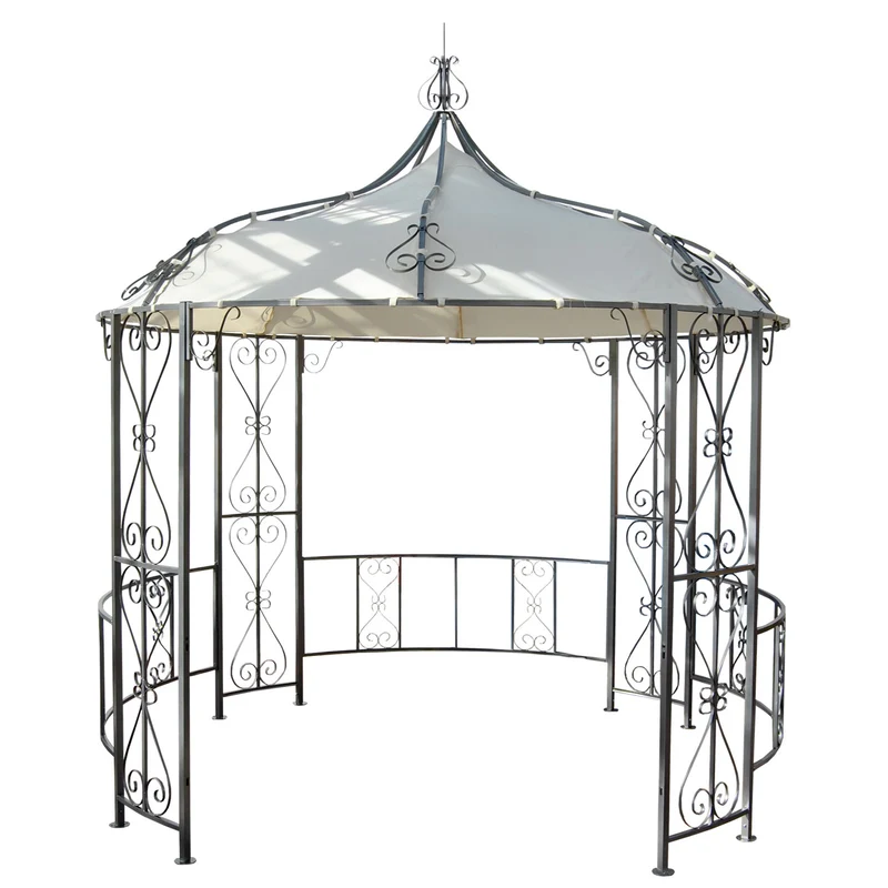 Pergola pavillon arche de jardin rond tonnelle chapiteau tente de réception cadre en acier robuste Ø 3m crème 04_0004059