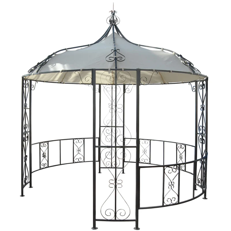 Pergola pavillon arche de jardin rond tonnelle chapiteau tente de réception cadre en acier robuste Ø 3m crème 04_0004059