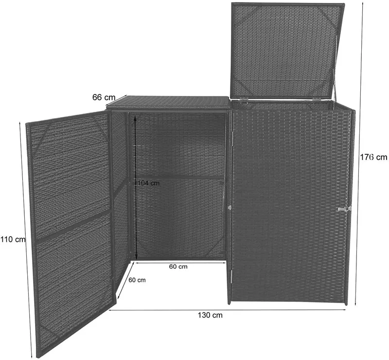 Abri de poubelles extérieur conteneurs à ordures jusqu'à 2 bacs avec couvercle poly rotin 2x120 litres marron 04_0002856