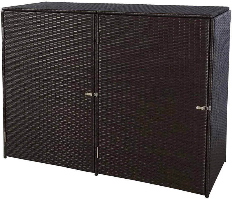 Abri de poubelles extérieur conteneurs à ordures jusqu'à 2 bacs avec couvercle poly rotin 2x120 litres marron 04_0002856